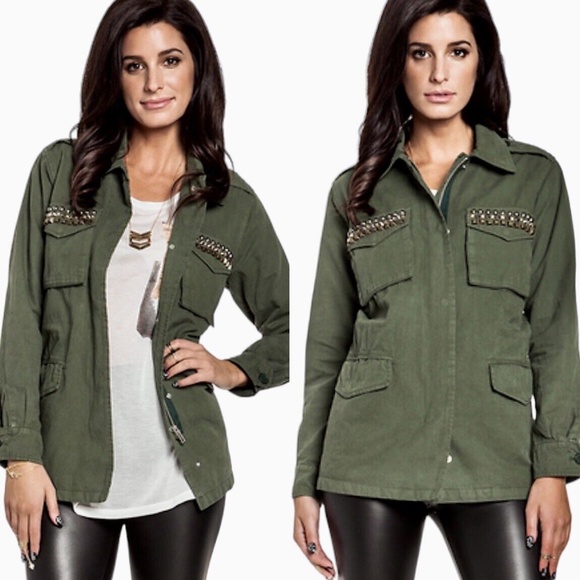 BB Dakota Green Military Combat Utility Army Jacket Studded Pockets - Picture 16 of 16